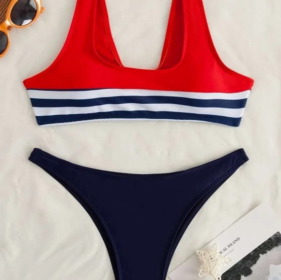RED WHITE AND BLUE BIKINI SWIMSUIT BY SHEIN SIZE XL (US 12-14) - Picture 4 of 6